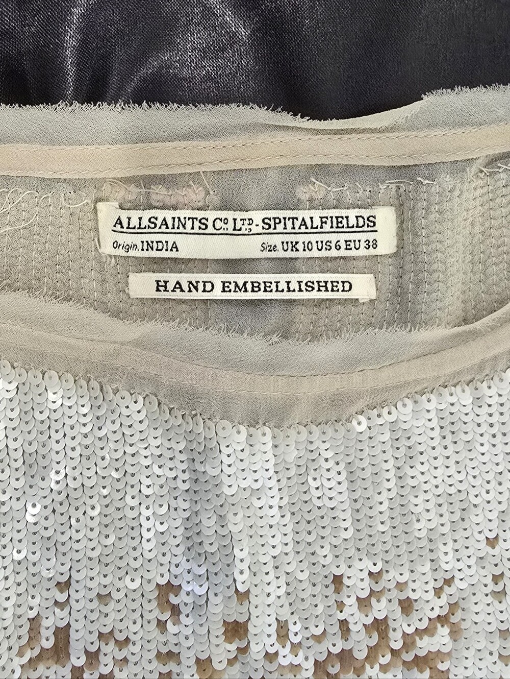 AllSaints White and Beige Hand-Embellished Sequin Top - Picture 6 of 10